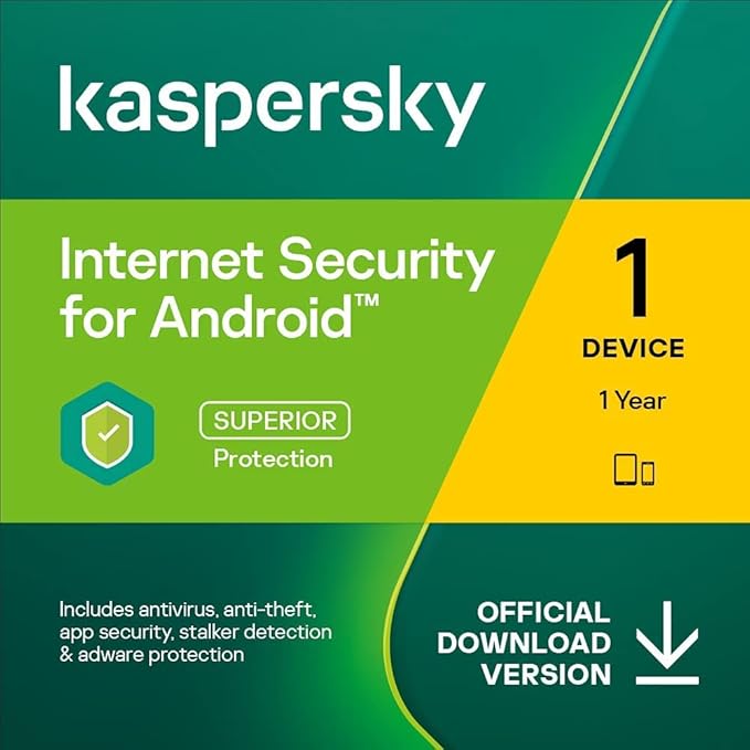Kaspersky Internet Security for Android Latest Version- 1 Device, 1 Year (Code emailed in 2 Hours - No CD)