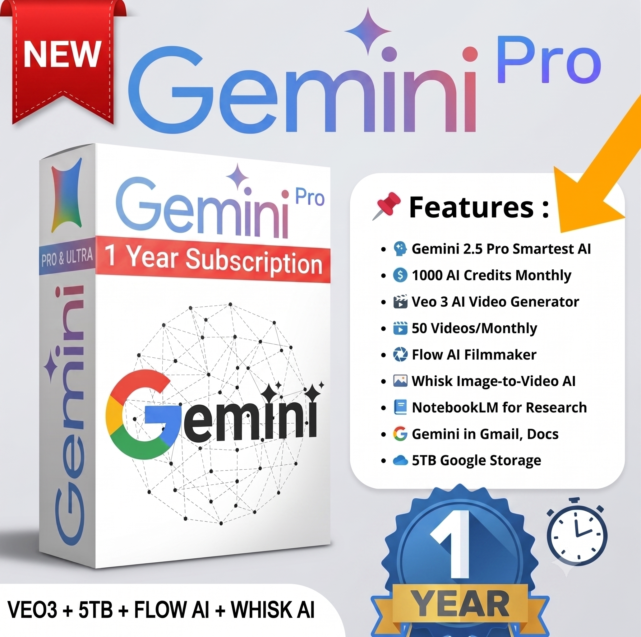 Gemini Pro 2026 Release | Veo 3, Flow Ai Video, NANO Banana , Unlimited Deep Research | 5TB Cloud Storage - (ON CUSTOMER EMAIL))